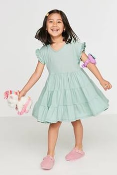 Mint Volan Detaylı Kız Çocuk Örme Elbise