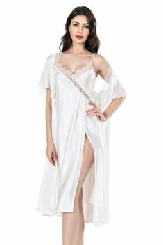 Women's Ecru Satin Nightgown &amp; Morning Robe Set