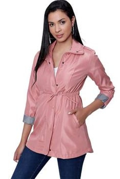 Women's Roll-up Sleeves Pink Trenchcoat