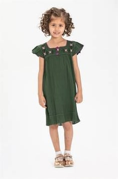 فستان ميدي أخضر كلاسيك بناتي