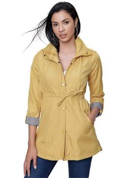 Women's Roll-up Sleeves Yellow Trenchcoat
