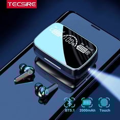 Tecsire اللاسلكية أذن Bluetooth 5.1 سماعات الأذن TWS HIFI Bass Stereo Control Touch Touch Touch مع ميكروفون العرض الرقمي LED
