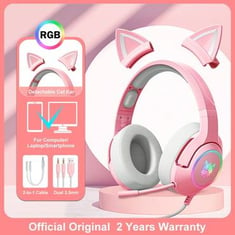 سماعات أذن أونكوما K9 Pink Cat مع سماعات ألعاب MIC المرنة RGB LED 7.1