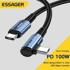 Essager USB C To Type C Cable PD 100W  Fast Charger 90 Degree Angle Charging Cord Wire