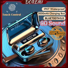 9D SOUND F9 TWS 5.0 Bluetooth أذن سماعات الأذن اللاسلكية IPX7 مقاومة للماء.