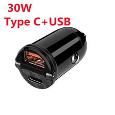 KEBODU 30W PD ACRAGER DUAL USB TYPE C Charger Phone Charger Car Metal Charging QC3 4.0 Charge Quick for iPhone Huawei Xiaomi