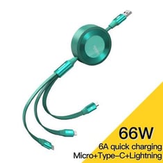 Essager 6A 66W 3 in 1 USB Cable Fast Charging For iPhone Micro USB Type C Fast Charge
