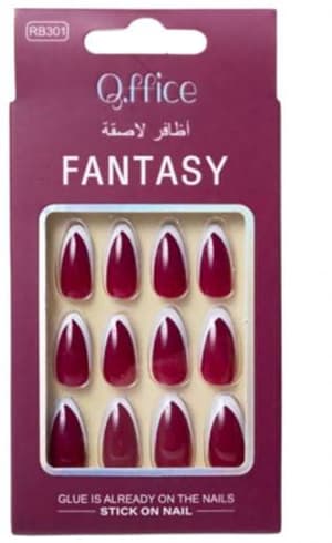 24 قطعة اظافر بغراء ذاتي لون عنابي FANTASY