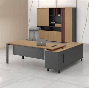 طقم مكتب مقاس 220سم مع دولاب 4 درفة مع طاولة شاهي 60*60سم لون بني فاتح