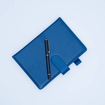 Blue Leather Notebook with Pen