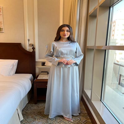فستان نسائي طويل سماوي 