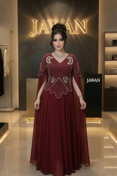 فستان سهره خرز باكمام طويله 