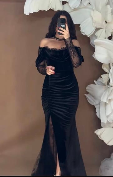 فستان سهره مخمل مع دانتيل 