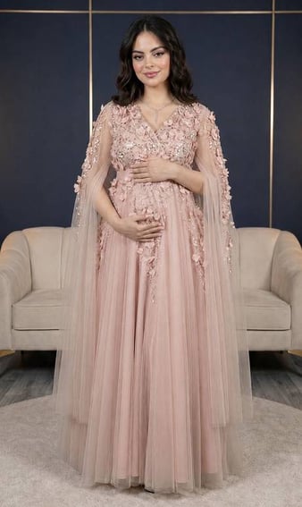 فستان سهره حوامل اللون لحمي 