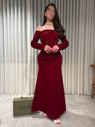 فستان نورسين عنابي 