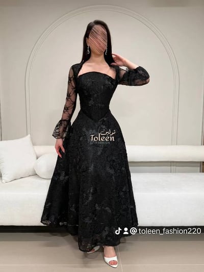 فستان اسود منفوش طويل