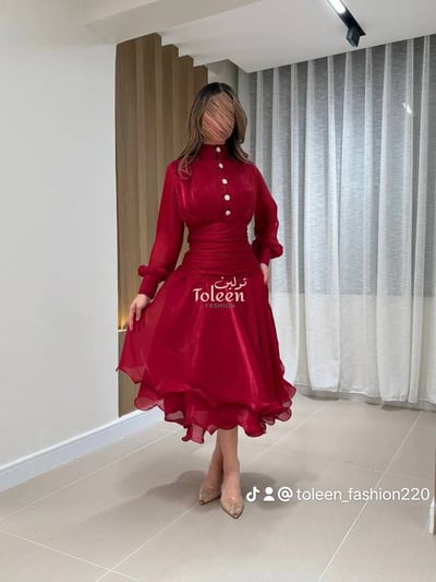  فستان اورجانزا منفوش عنابي