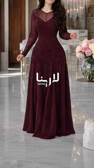 فستان سهرة  استرتش مطرز بالكريستال