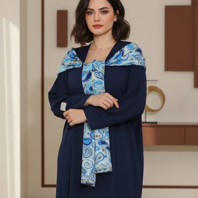 عباية بشت عصرية بجيوب وإسكارف أنيق متعدد الاستخدام