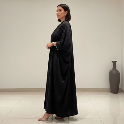 عباية بشت أسود مع لولو بيج على الأمام والأكمام