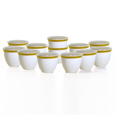 طقم فناجين قهوة عربي أبيض بخط فضي 12قطعة