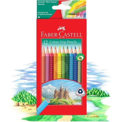 الوان خشبية 12 لون Faber-Castell مع قبضة مطاطي