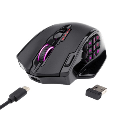 ماوس m913 impact elite اللاسلكي من ريدراغون ، اضاءه RGB سرعة تصل الى 16000 DPI مع 20 زر قابل للتحكم