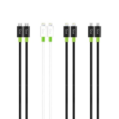 عروض قوي - 4 كيبل للآيفون الطول 1 متر - 2 اللون أسود و2 اللون أبيض + 2 كيبل تايب سي USB-C الطول 1.5 متر - اللون أسود+ 2 كيبل مايكرو من قوي بطول 1.5 متر