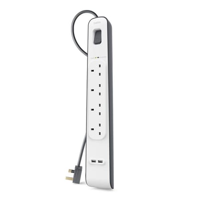 توصيلة كهربائية من بيلكن belkin  الطول 2 متر مع 2 منافذ USB-A و 4 مخارج كهرباء
