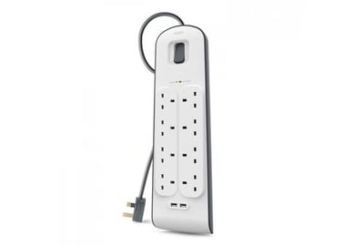توصيلة كهربائية من بيلكن belkin  الطول 2 متر مع 2 منافذ USB-A و 8 مخارج كهرباء