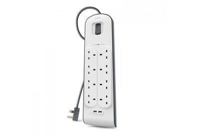 توصيلة كهربائية من بيلكن belkin  الطول 2 متر مع 2 منافذ USB-A و 8 مخارج كهرباء