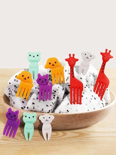 مجموعة أشواك حيوانات الغابة المرحة لتزيين صندوق طعام الطفل- (8 قطع)