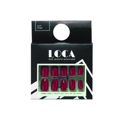 Loca press on nails deep red Oval shape (22)