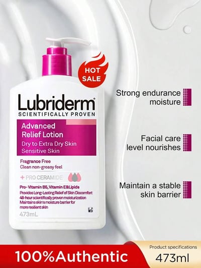 Lubriderm لوشن الجسم المرطب من جونسون، مرطب ومغذي للحصول على بشرة ناعمة وناعمة في فصل الخريف والشتاء
