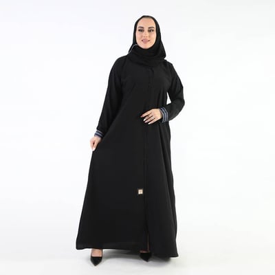 عبايه سوداء شريط ازرق من الكم 