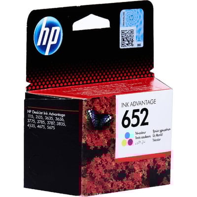 خرطوشة طباعة HP 652 Ink Advantage‏ أصلية ثلاثية الألوان - F6V24AE