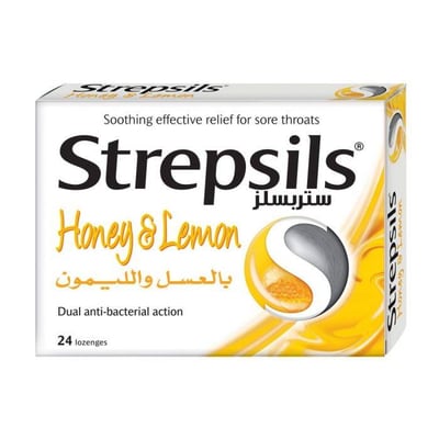 ستربسلز-اقراص تخفيف التهاب الحلق بالليمون والعسل 24 قرص