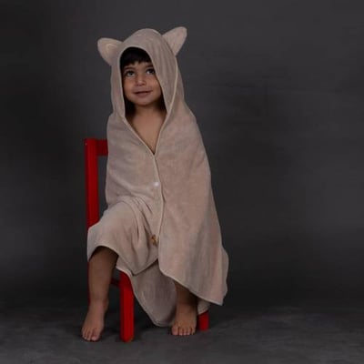 منشفة رضيع بقبعة (0-2 سنوات) - بيج