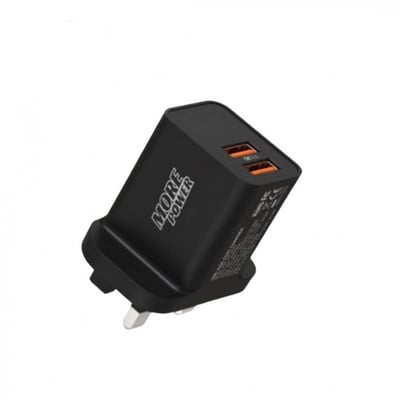  فيش جداري منفذين USB شحن سريع 20 واط - اسود more power