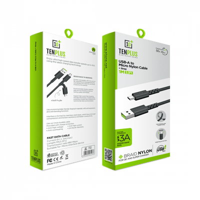 تن بلس كيبل شحن مايكرو USB  قماش مقاوم للقطع