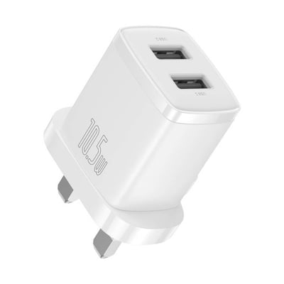 فيش جداري مخرجين usb بقوة 10.5wمن بيسوس - ابيض	