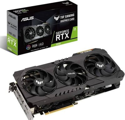 اسوس TUF كرت شاشة للألعاب GeForce RTX 3090, الذاكرة 24GB GDDR6X, ذاكرة الواجهة 384بت, OC Edition, تصميم مصقول وع اداء حراري يتصدر الرسم البياني, 3مراوح