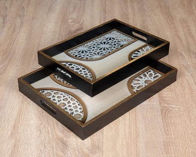 طقم صواني خشبيه حبتين