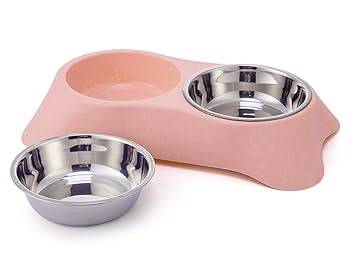 Non Slip Stainless Steel Double Bowl with Non-spill For Small Dogs and Cats 
