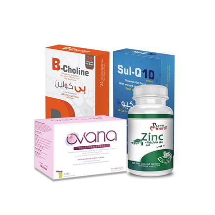 بكج صحة المبايض(بى كولين 30- سول كيو 10 30- زنك -اوفانا 20)-Ovarian Health (B Choline 30- Sul Q 10- Zinc- Ovana 20)