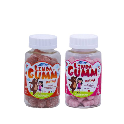عبوتين (ليندا جم فيتامينات متعددة+ ليندا جم كالسيوم و فيتامين د) -  Pack of 2 (Lindagum Multivitamin + Lindagum calcium and Vitamin D )