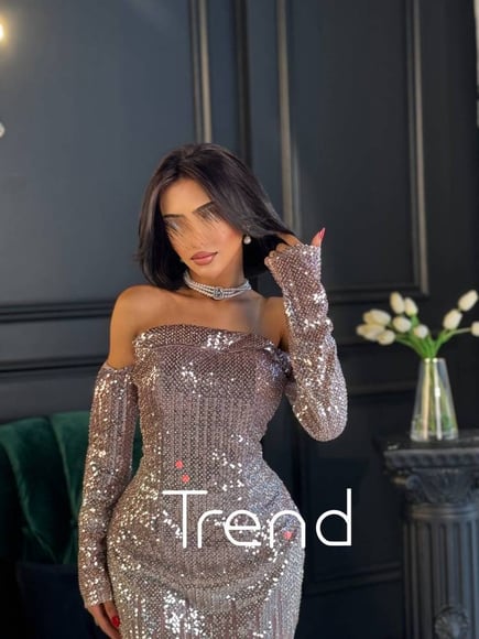 فستان سهرة ترتر بأكمام 