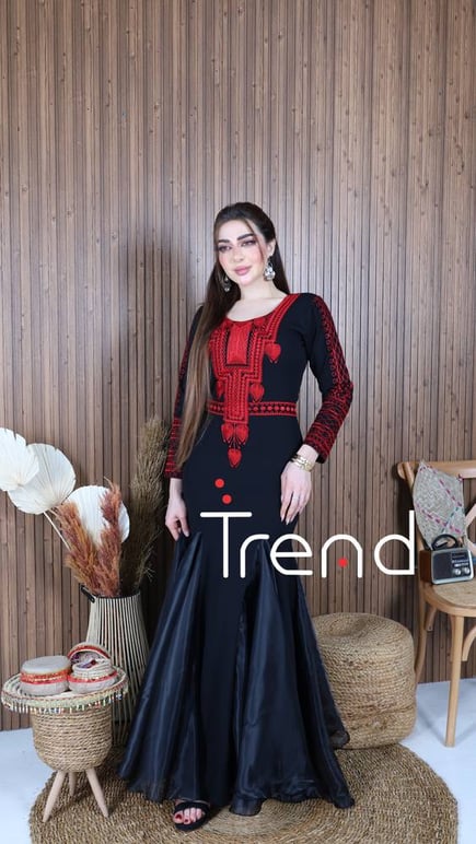 فستان طويل اسود بطرحه راس (اسود)