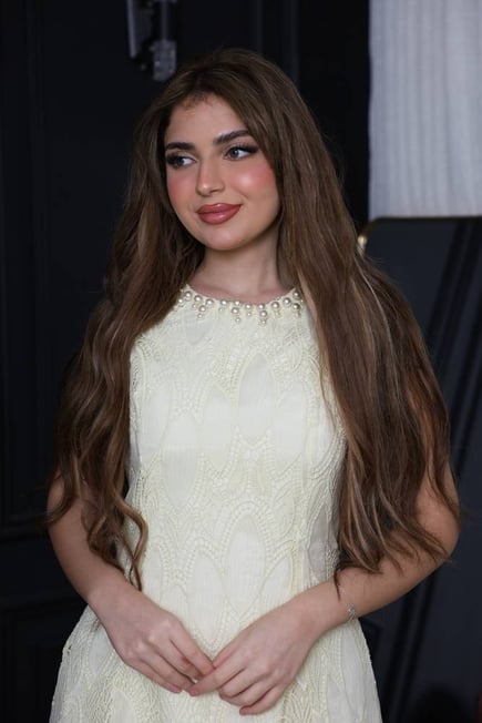 فستان ليموني جوبير مزين بلؤلؤ