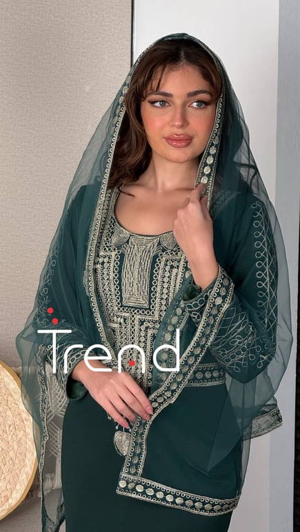 فستان ليكرا بطرحة راس (اخضر)